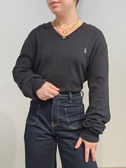 Pull col V en coton noir - XL