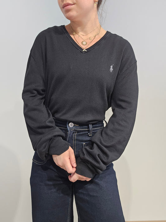 Pull col V en coton noir - XL