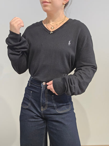 Pull col V en coton noir - XL