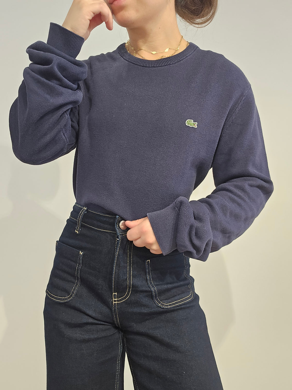 Pull bleu foncé en coton - M