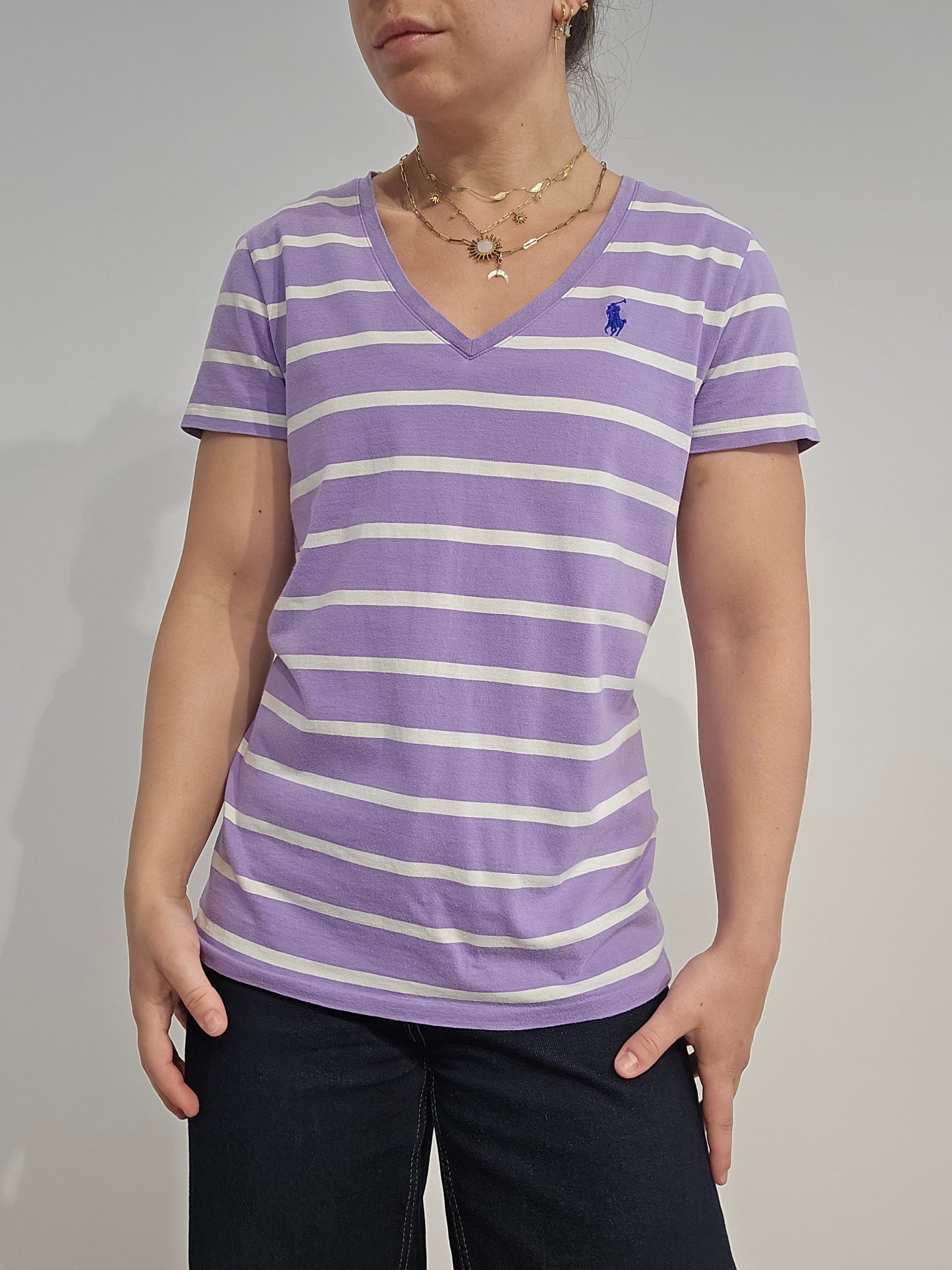 Tee-shirt en coton violet à rayures - S/M