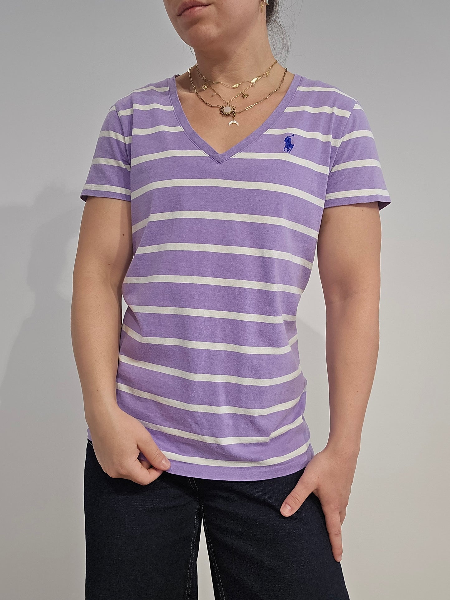 Tee-shirt en coton violet à rayures - S/M
