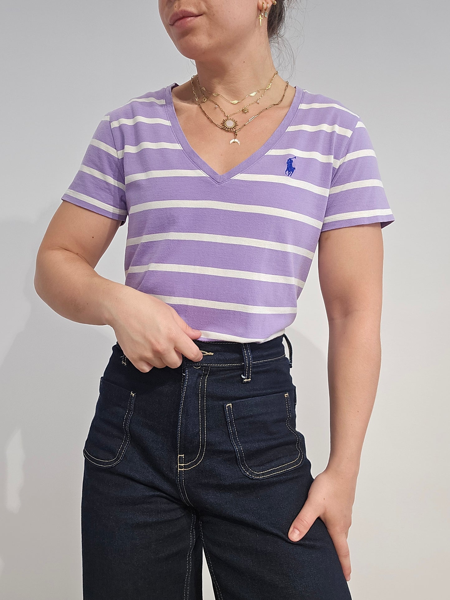 Tee-shirt en coton violet à rayures - S/M