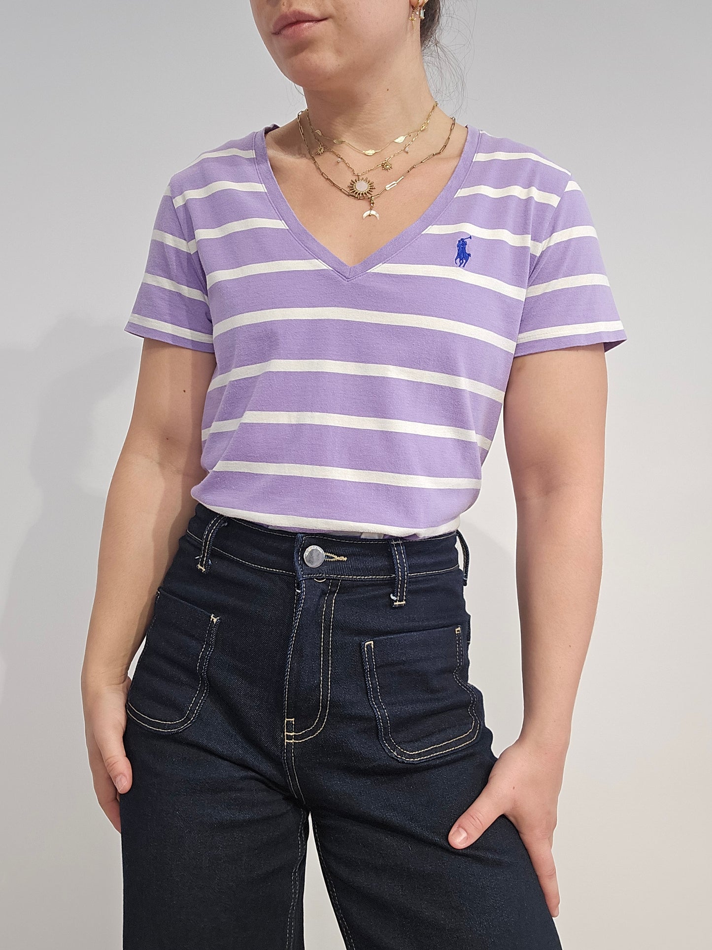 Tee-shirt en coton violet à rayures - S/M