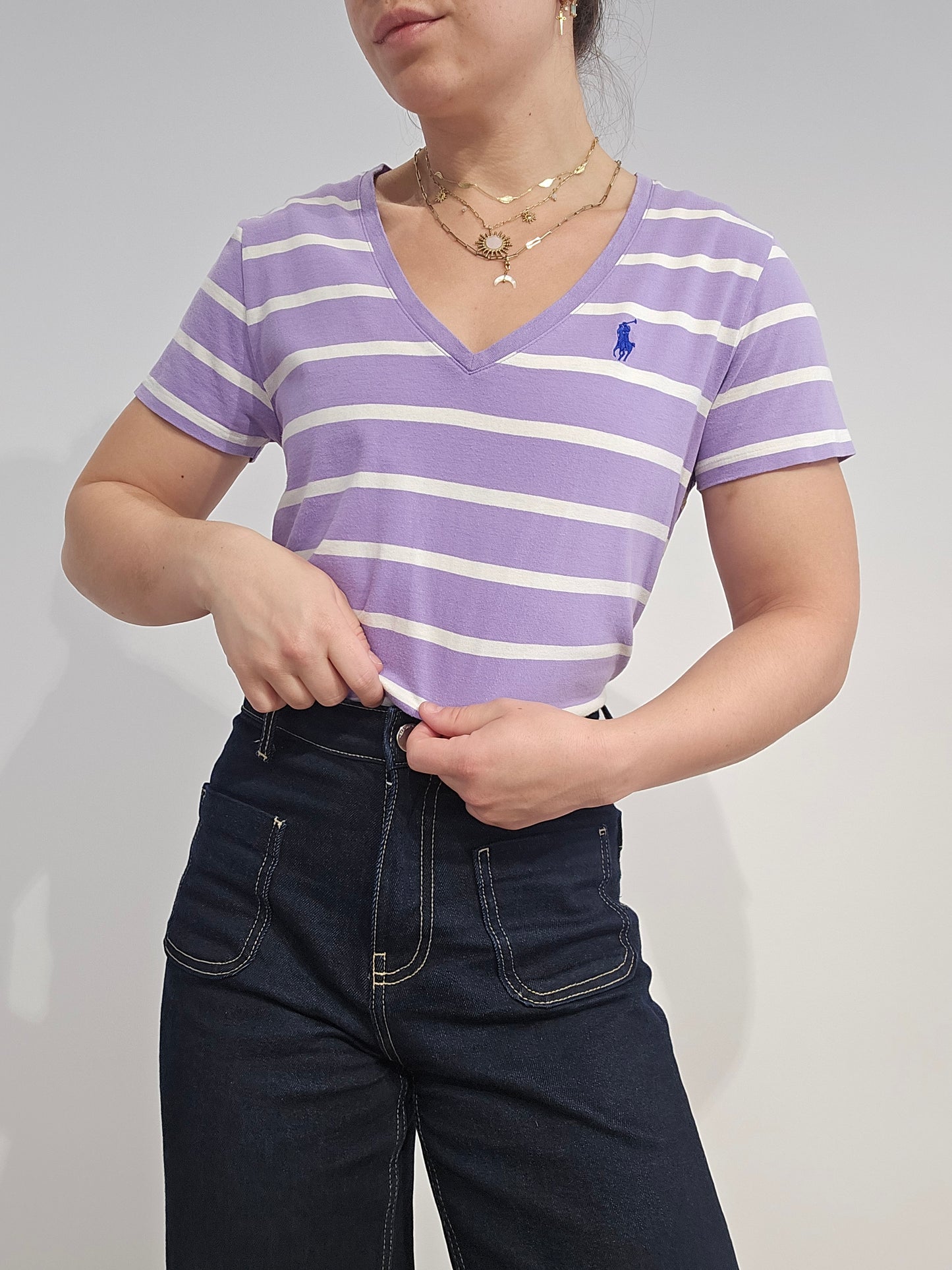 Tee-shirt en coton violet à rayures - S/M