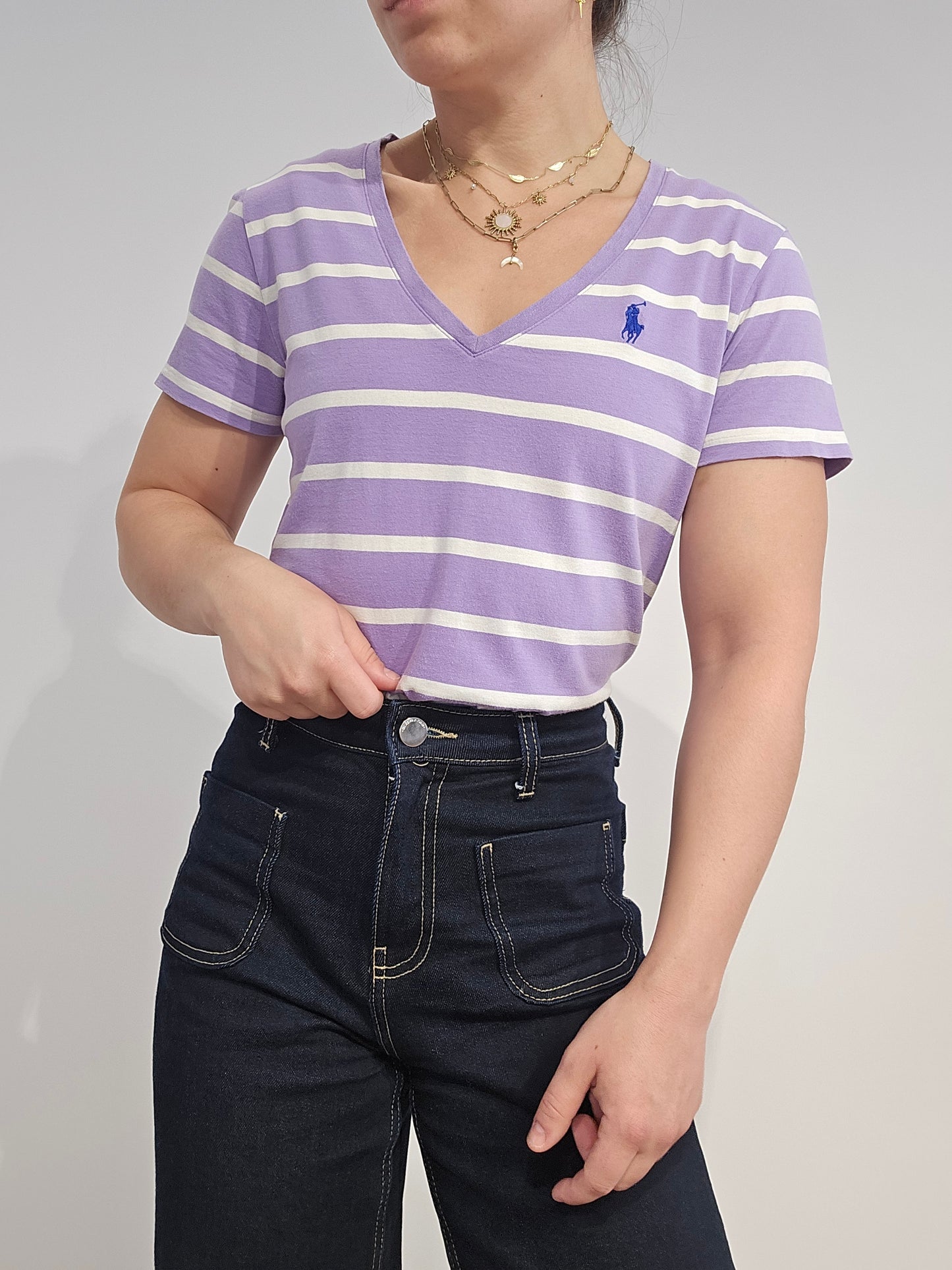 Tee-shirt en coton violet à rayures - S/M