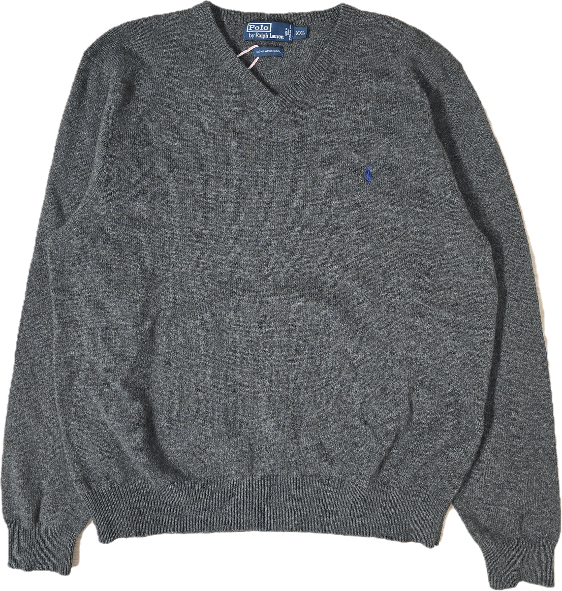 Pull col V en laine gris - L/XL