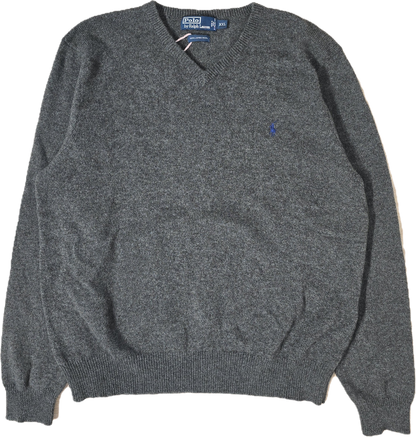 Pull col V en laine gris - L/XL