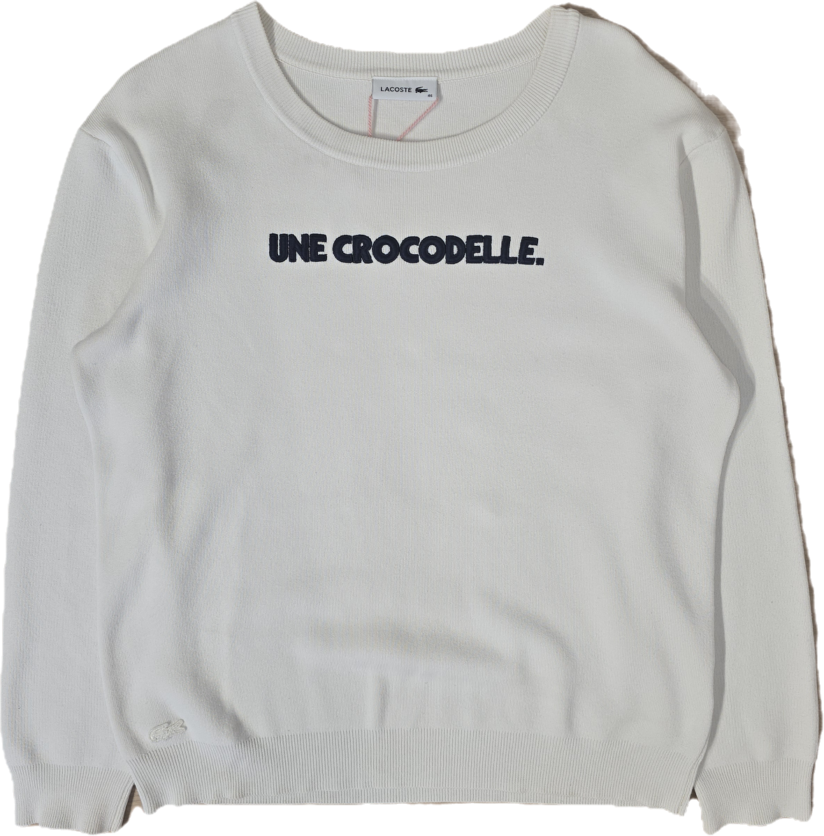 Pull original en coton blanc brodé "une crocodelle" - XL