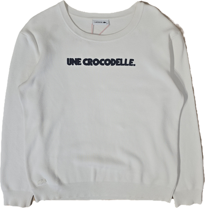 Pull original en coton blanc brodé "une crocodelle" - XL