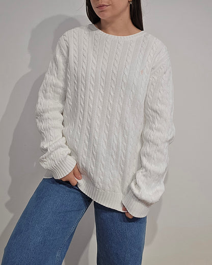Pull col rond en maille torsadée blanc - XL