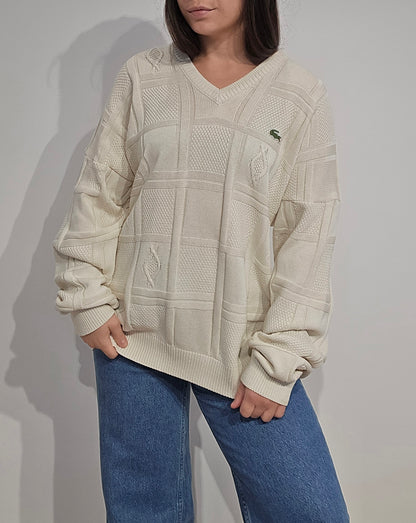 Pull col V crème des années 80'- XL