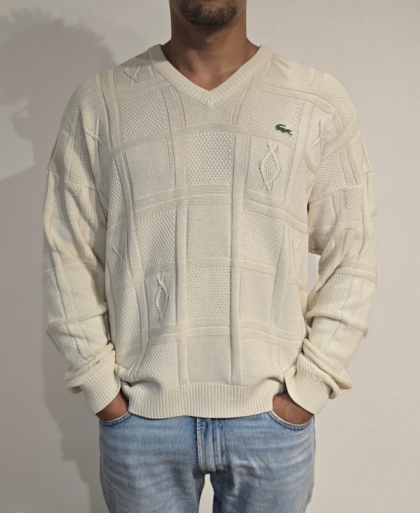 Pull col V crème des années 80'- M