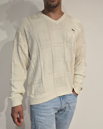 Pull col V crème des années 80'- M