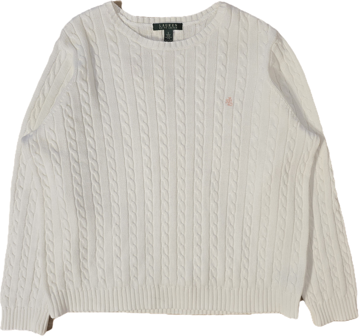 Pull col rond en maille torsadée blanc - XL