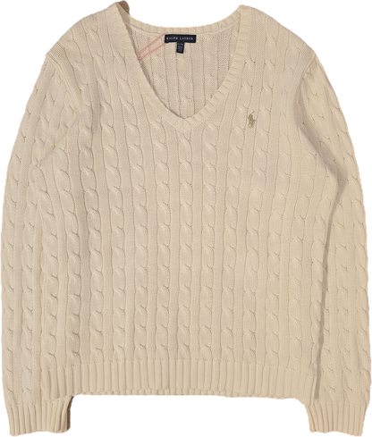 Pull col V en maille torsadée blanc - XL