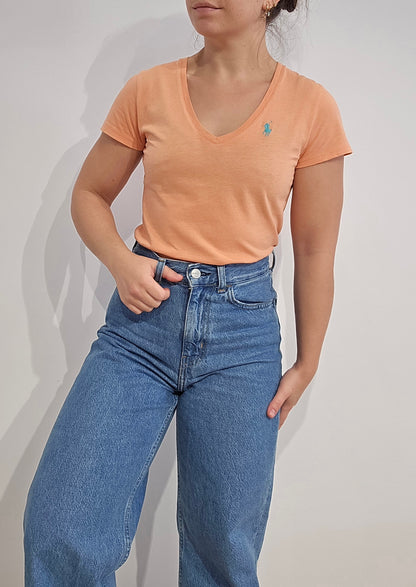 Tee-shirt col V en coton orange - XS