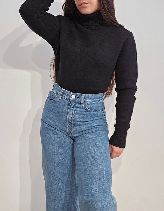 Pull col roulé en laine noir - XS/S