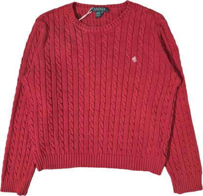 Pull col rond en maille torsadée rouge collection RLR - L