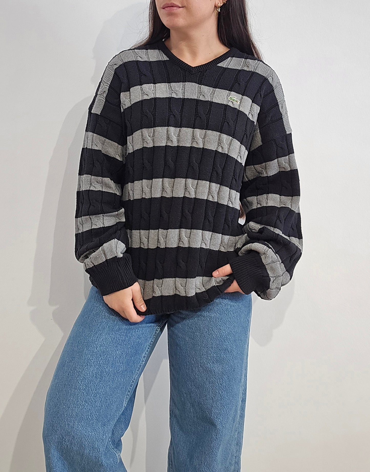 Pull col V à rayures des années 90'- L