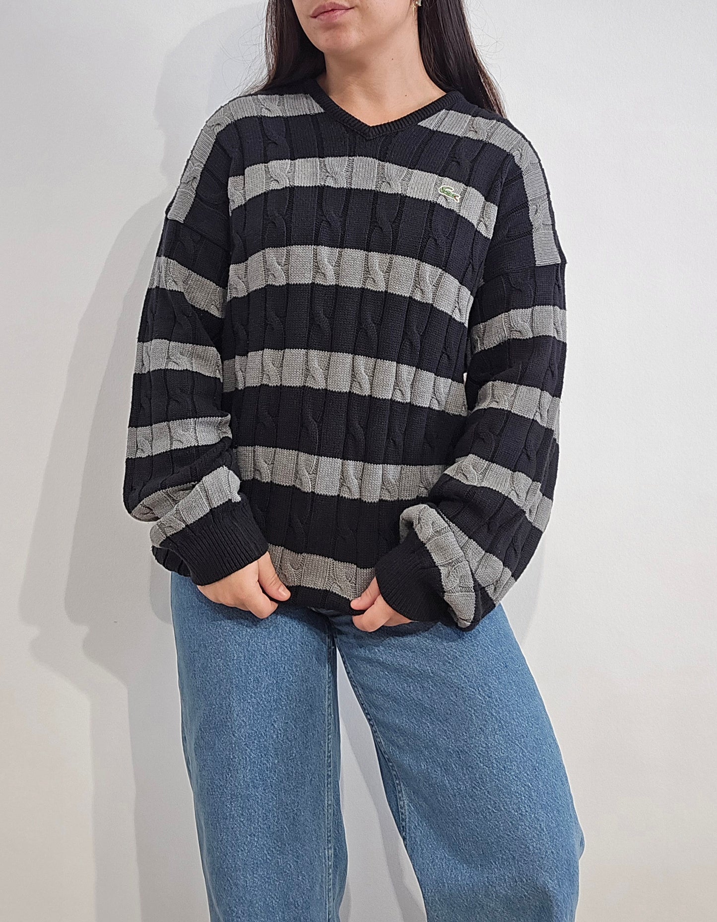 Pull col V à rayures des années 90'- L