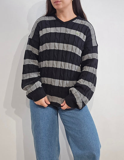 Pull col V à rayures des années 90'- L