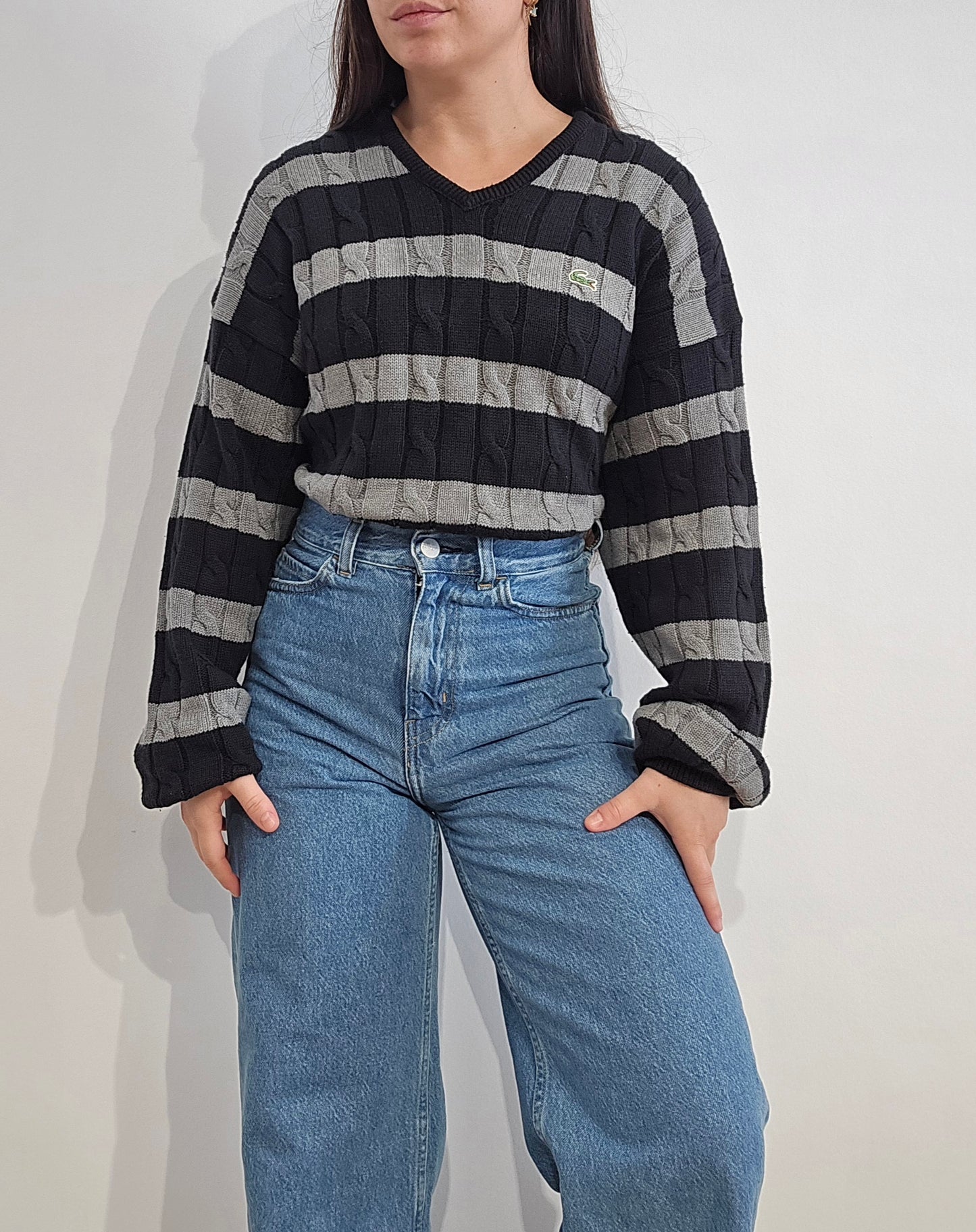 Pull col V à rayures des années 90'- L
