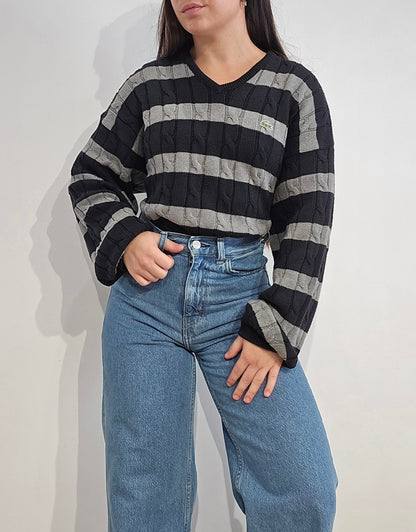 Pull col V à rayures des années 90'- L