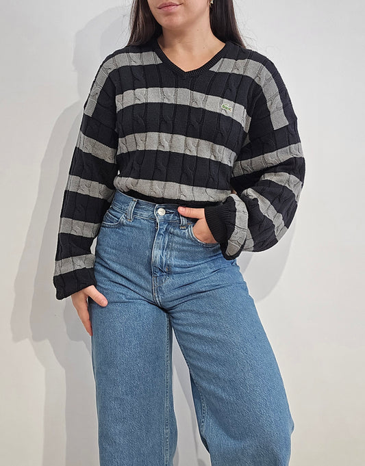 Pull col V à rayures des années 90'- L
