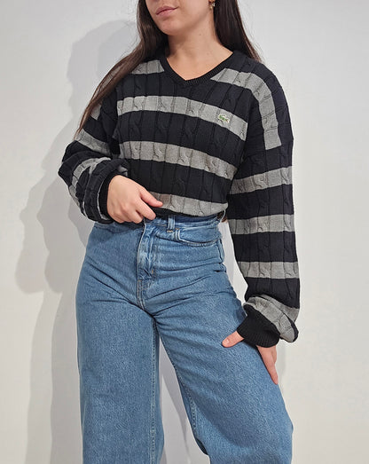 Pull col V à rayures des années 90'- L