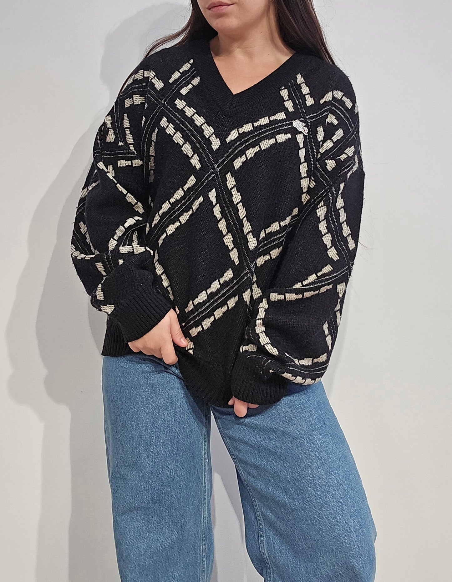 Pull col V à motifs des années 80'- L
