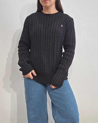 Pull col rond en maille torsadée noir collection RLR - M
