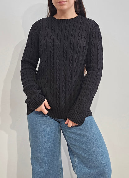 Pull col rond en maille torsadée noir collection RLR - M