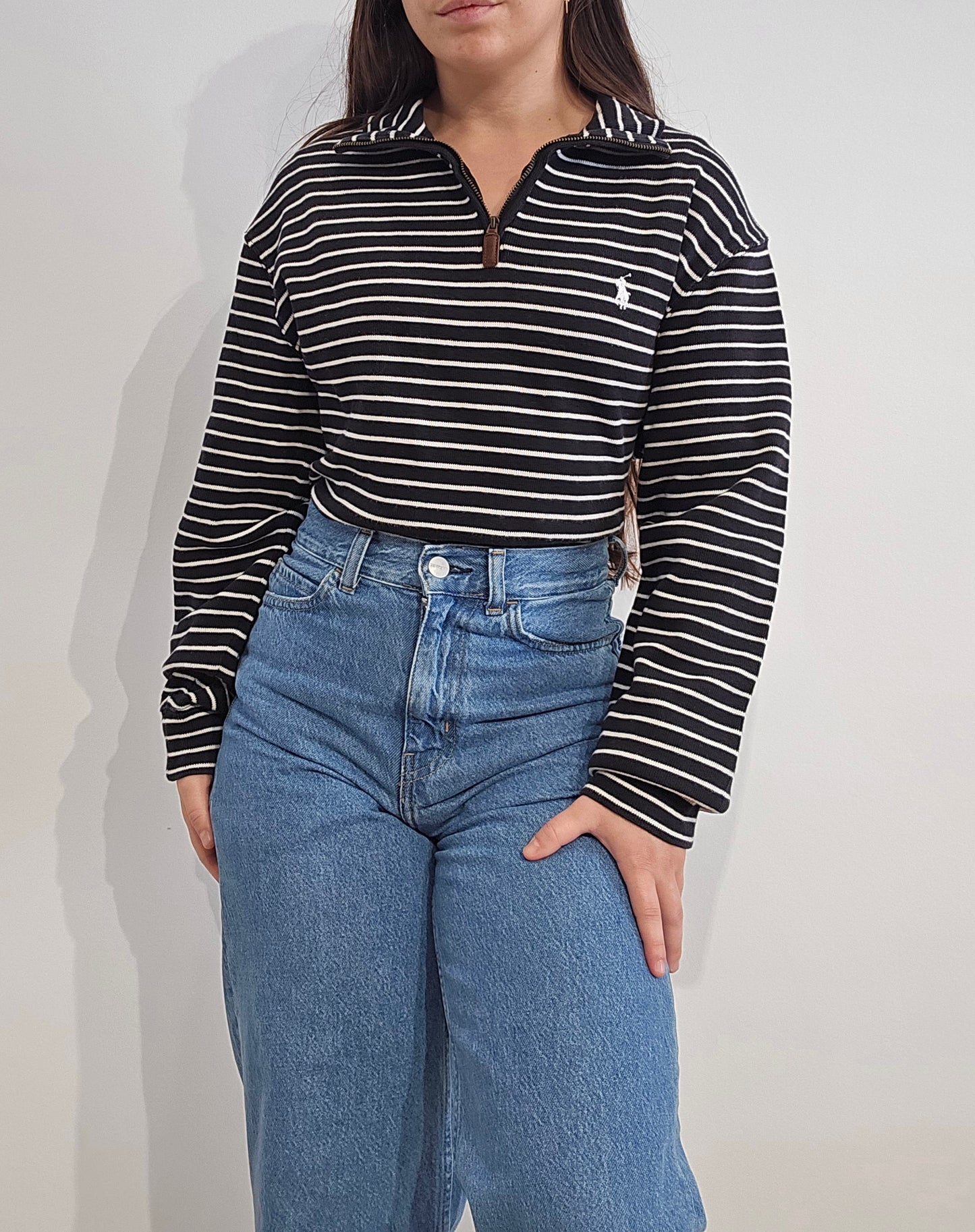 Pull camionneur à rayures noir/blanc- M/L