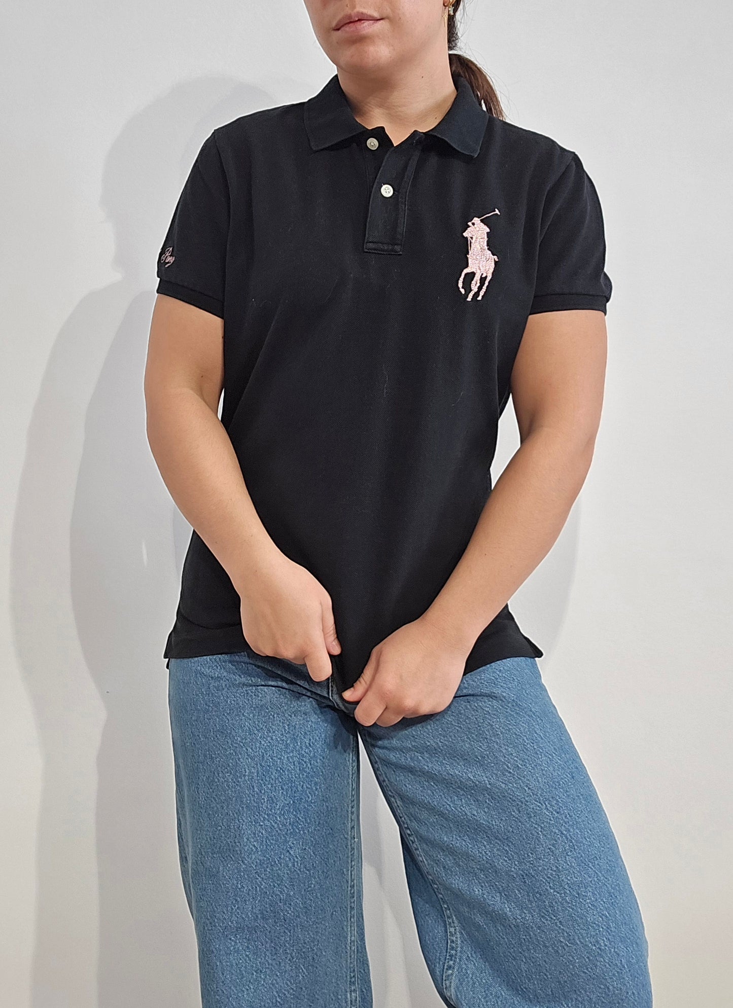 Polo skinny fit collection Pink Pony en coton noir - S