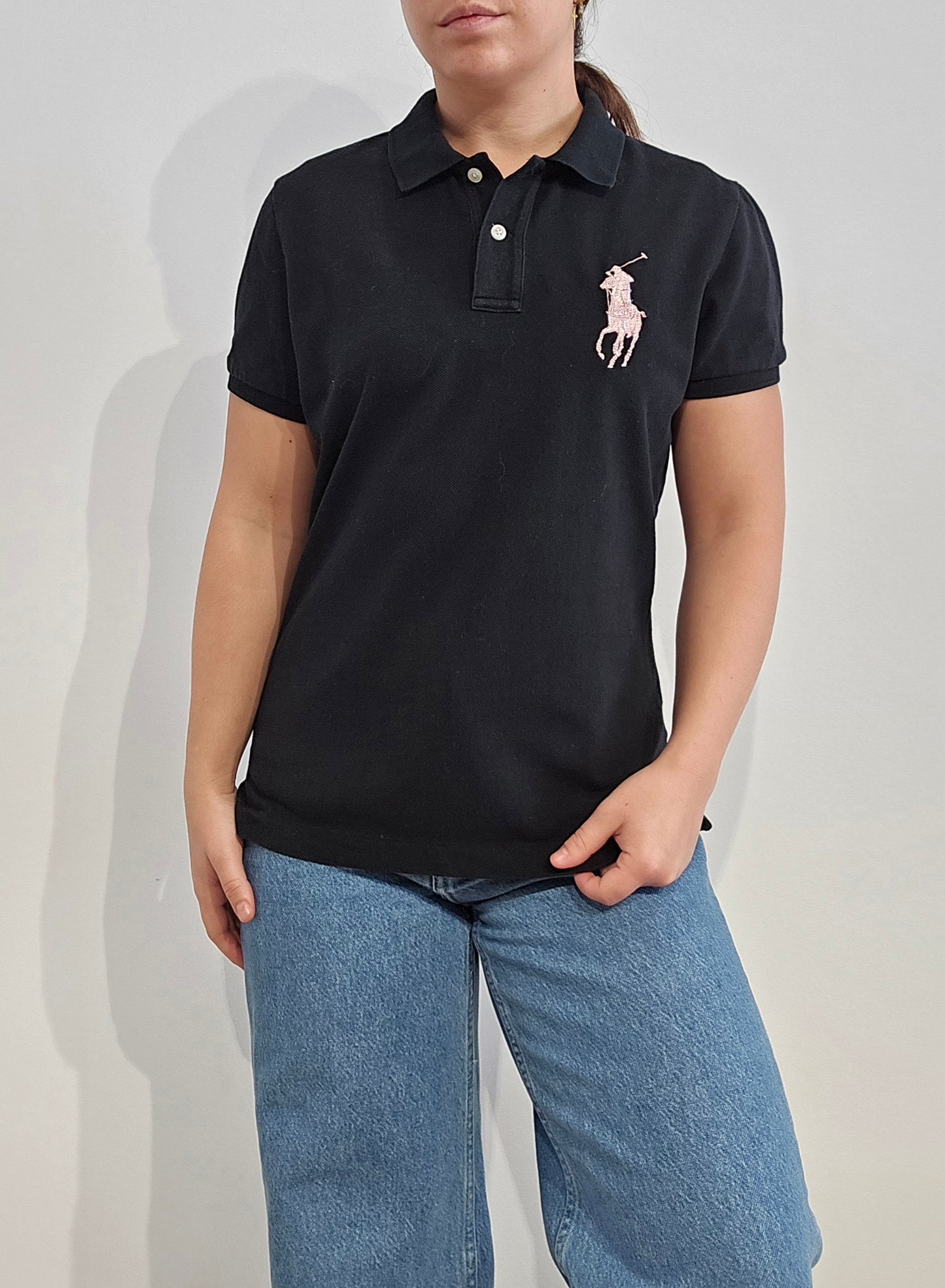 Polo skinny fit collection Pink Pony en coton noir - S