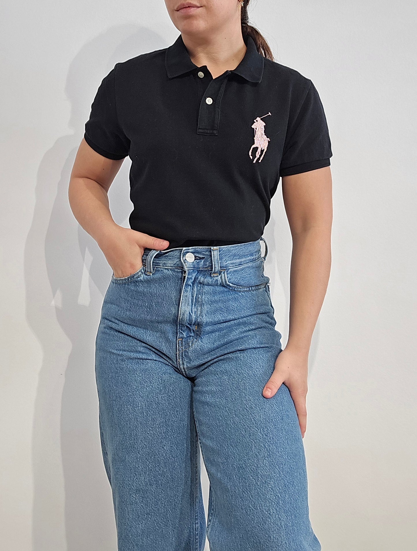 Polo skinny fit collection Pink Pony en coton noir - S