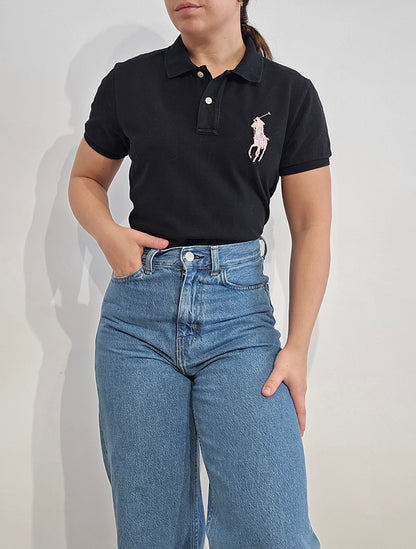 Polo skinny fit collection Pink Pony en coton noir - S