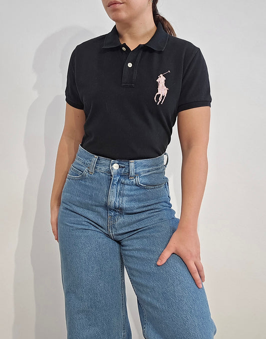 Polo skinny fit collection Pink Pony en coton noir - S