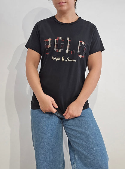 Tee-shirt en coton noir brodé - S