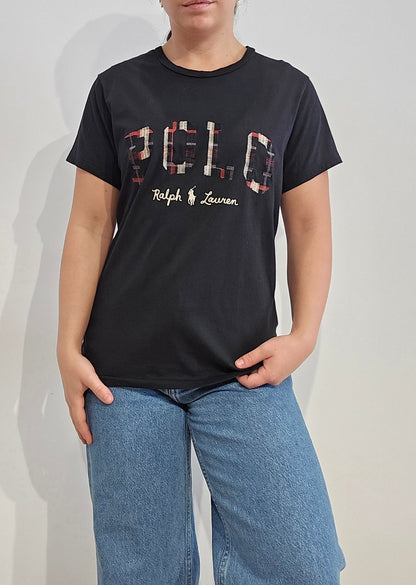 Tee-shirt en coton noir brodé - S