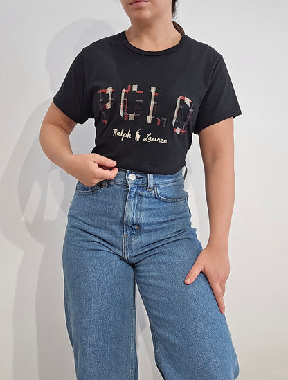 Tee-shirt en coton noir brodé - S