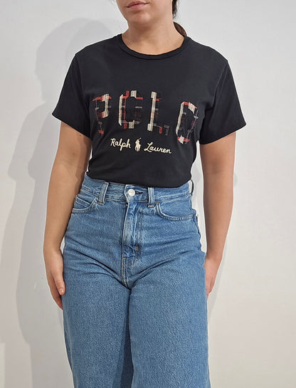 Tee-shirt en coton noir brodé - S