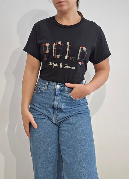 Tee-shirt en coton noir brodé - S