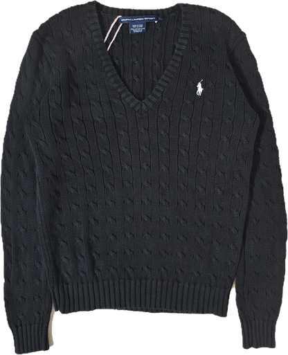 Pull col V en maille torsadée noir - M