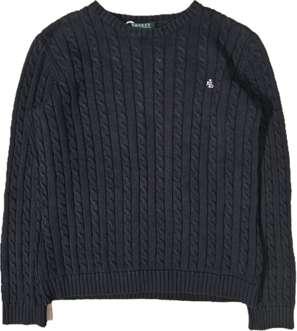 Pull col rond en maille torsadée noir collection RLR - M
