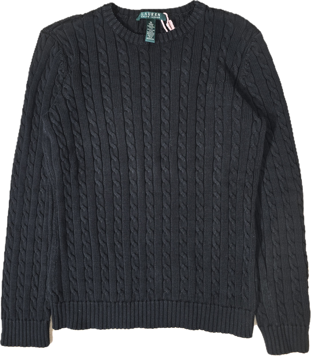 Pull col rond en maille torsadée noir collection RLR - M