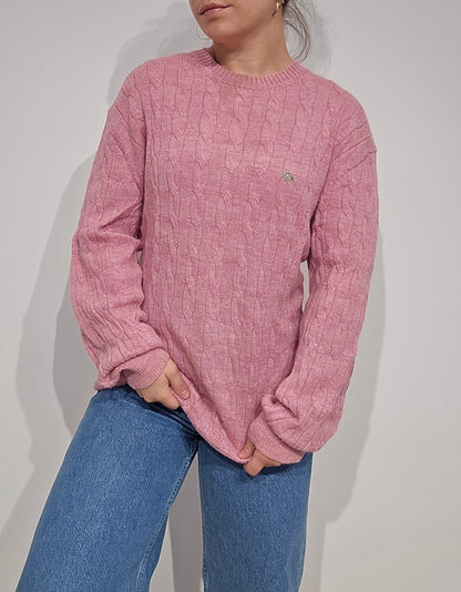 Pull en maille torsadée rose clair - XL