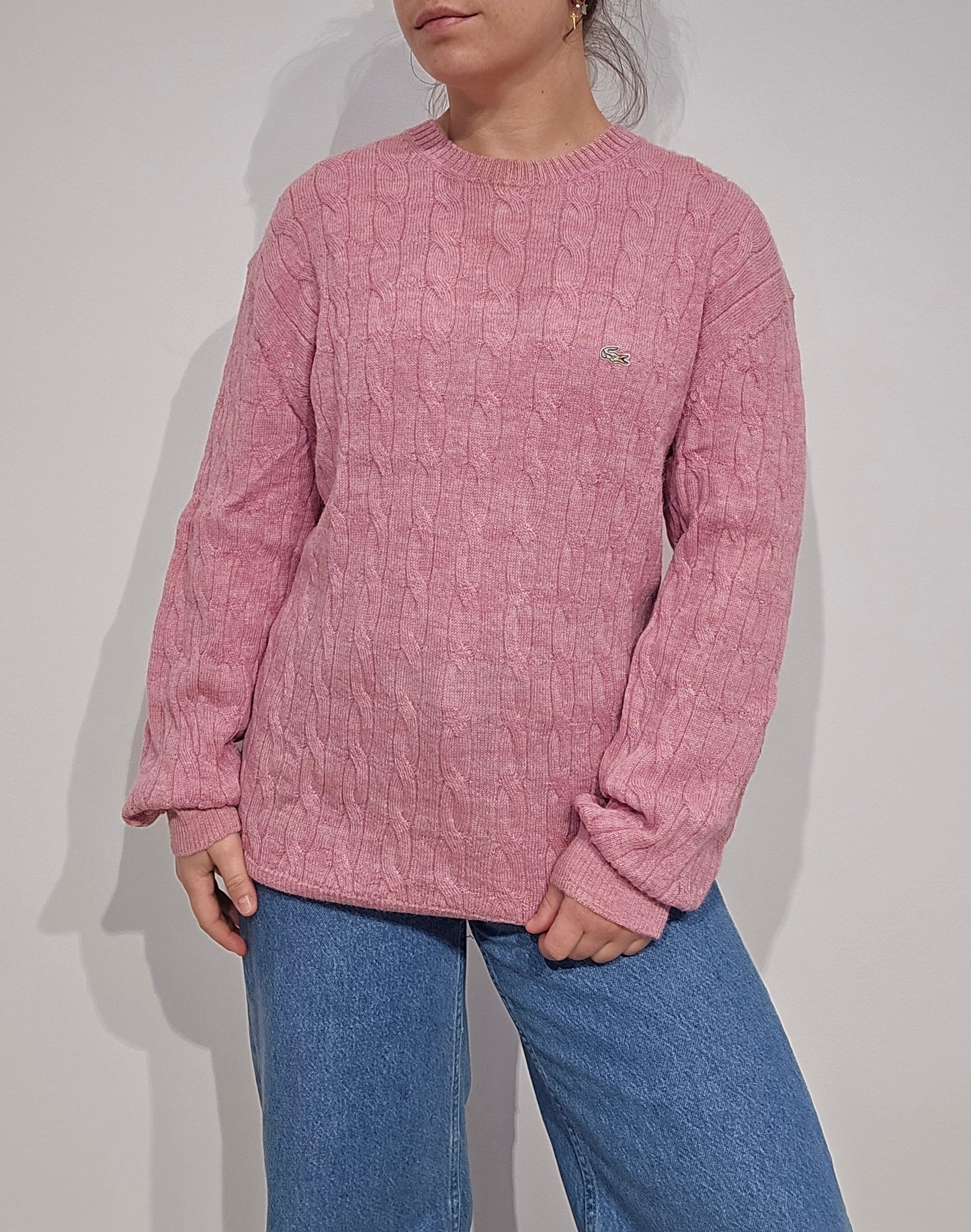Pull en maille torsadée rose clair - XL
