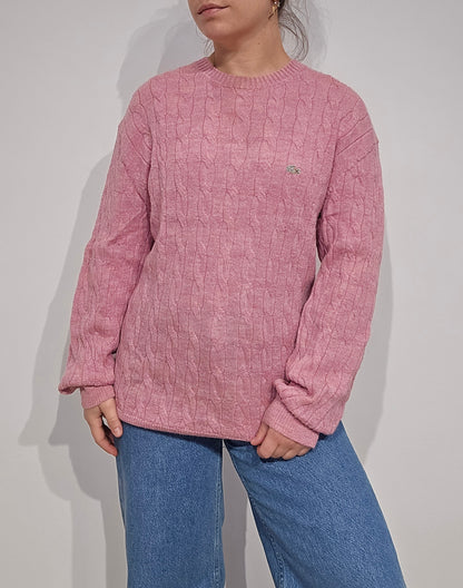 Pull en maille torsadée rose clair - XL